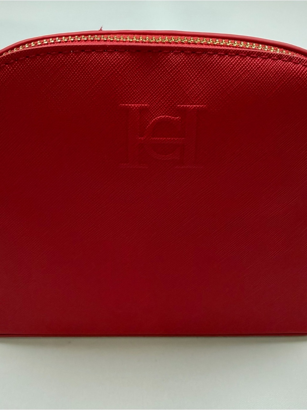 Carolina Herrera Vibrant Red Saffiano Leather Cosmetic Case with Gold Zip